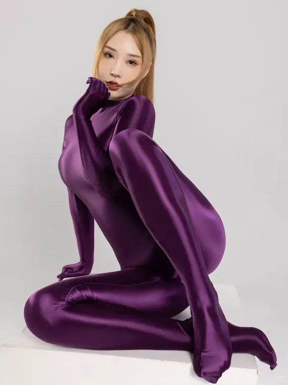 Full Body Spandex Zentai Suit Glossy Full Coverage Catsuit With Back Zipper