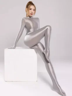 Full Body Spandex Zentai Suit Glossy Full Coverage Catsuit With Back Zipper