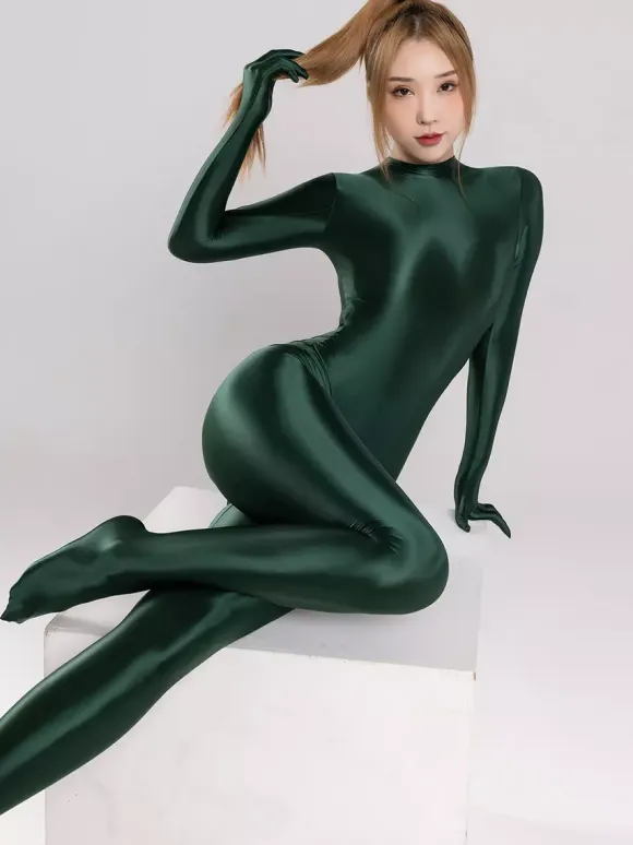 Full Body Spandex Zentai Suit Glossy Full Coverage Catsuit With Back Zipper