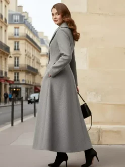 Full Length Woolen Coat With Shawl Collar For Women 2026