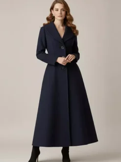 Full Length Woolen Coat With Shawl Collar For Women 2026