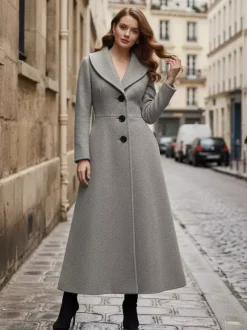 Full Length Woolen Coat With Shawl Collar For Women 2026