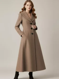 Full Length Woolen Coat With Shawl Collar For Women 2026