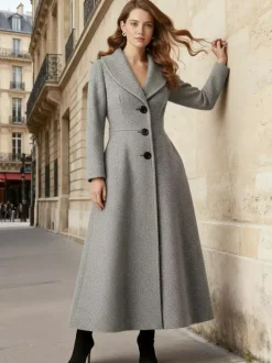 Full Length Woolen Coat With Shawl Collar For Women 2026