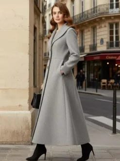 Full Length Woolen Coat With Shawl Collar For Women 2026
