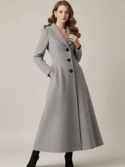 Full Length Woolen Coat With Shawl Collar For Women 2026