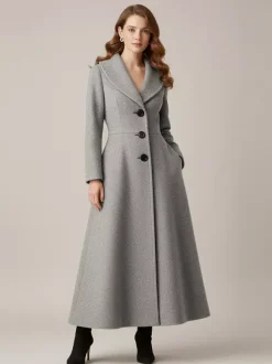 Full Length Woolen Coat With Shawl Collar For Women 2026