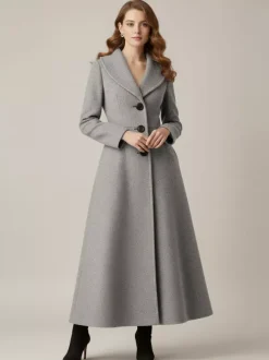 Full Length Woolen Coat With Shawl Collar For Women 2026