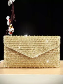 Full Rhinestone Envelope Clutch Bag Detachable Chain Strap Sparkly Evening Party Wedding Hand Purse