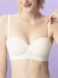 Full-Coverage Minimizer Bra Invisible Strapless Halter Neck Bra Bustiers Black Polyester Lingerie