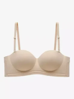 Full-Coverage Minimizer Bra Invisible Strapless Halter Neck Bra Bustiers Black Polyester Lingerie