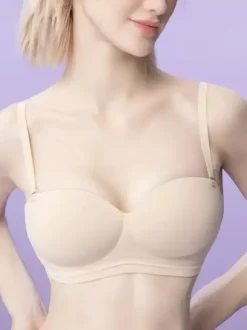Full-Coverage Minimizer Bra Invisible Strapless Halter Neck Bra Bustiers Black Polyester Lingerie