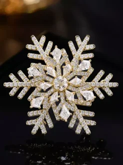 Full Cubic Zirconia Snowflake Brooch Two Tone Winter Lapel Pin