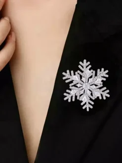 Full Cubic Zirconia Snowflake Brooch Two Tone Winter Lapel Pin