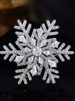 Full Cubic Zirconia Snowflake Brooch Two Tone Winter Lapel Pin