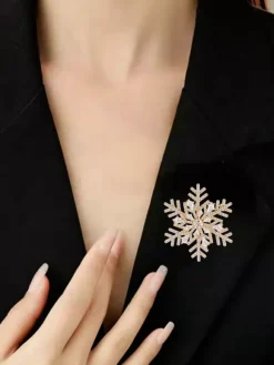 Full Cubic Zirconia Snowflake Brooch Two Tone Winter Lapel Pin