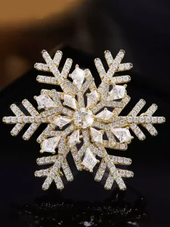 Full Cubic Zirconia Snowflake Brooch Two Tone Winter Lapel Pin