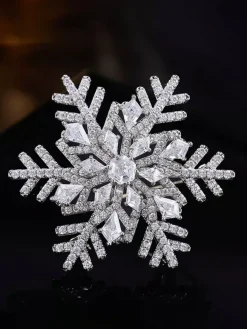 Full Cubic Zirconia Snowflake Brooch Two Tone Winter Lapel Pin