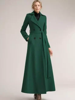 Full-length Woolen Coat For Women Wide Notched Lapel Double-breasted Belted Winter Outerwear In Solid Color 2026