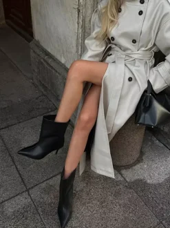 Funnel Neck Trench Coat For Women - Cream Double Breasted Drop Shoulder Belted Overcoat - Spring Office-to-dinner Outerwear 2026