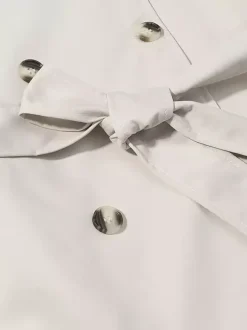 Funnel Neck Trench Coat For Women - Cream Double Breasted Drop Shoulder Belted Overcoat - Spring Office-to-dinner Outerwear 2026