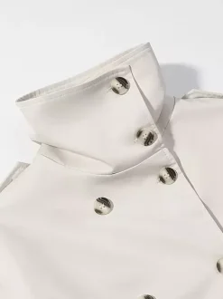 Funnel Neck Trench Coat For Women - Cream Double Breasted Drop Shoulder Belted Overcoat - Spring Office-to-dinner Outerwear 2026