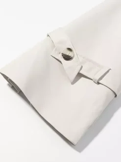 Funnel Neck Trench Coat For Women - Cream Double Breasted Drop Shoulder Belted Overcoat - Spring Office-to-dinner Outerwear 2026