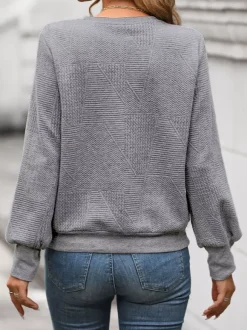 Geometric Textured Top With Puff Sleeves For Women 2026