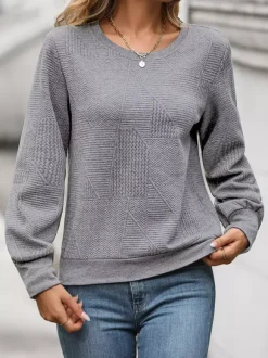 Geometric Textured Top With Puff Sleeves For Women 2026