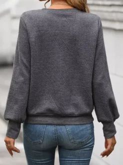 Geometric Textured Top With Puff Sleeves For Women 2026