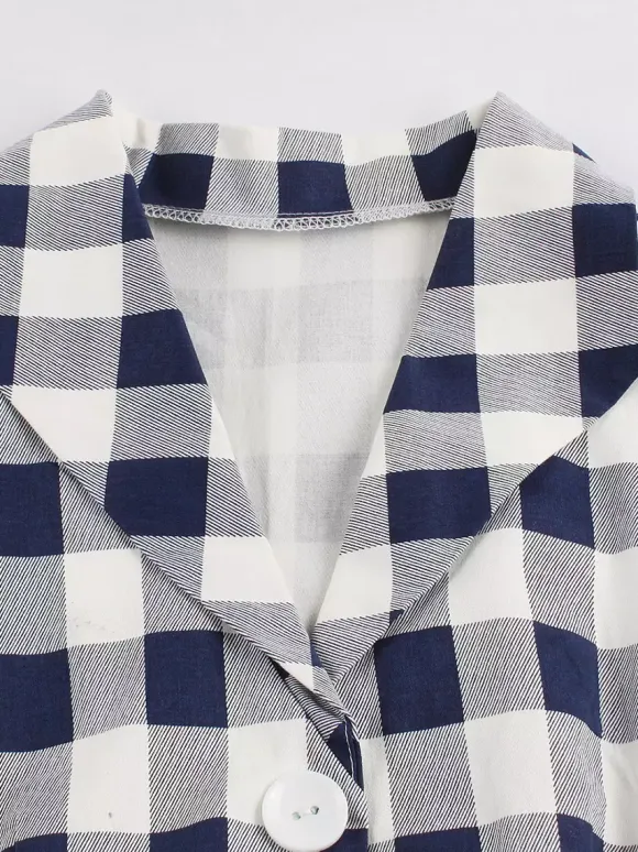 Gingham Vintage Dress Short Sleeve Hepburn Style A-line Midi Dress For Women 2026