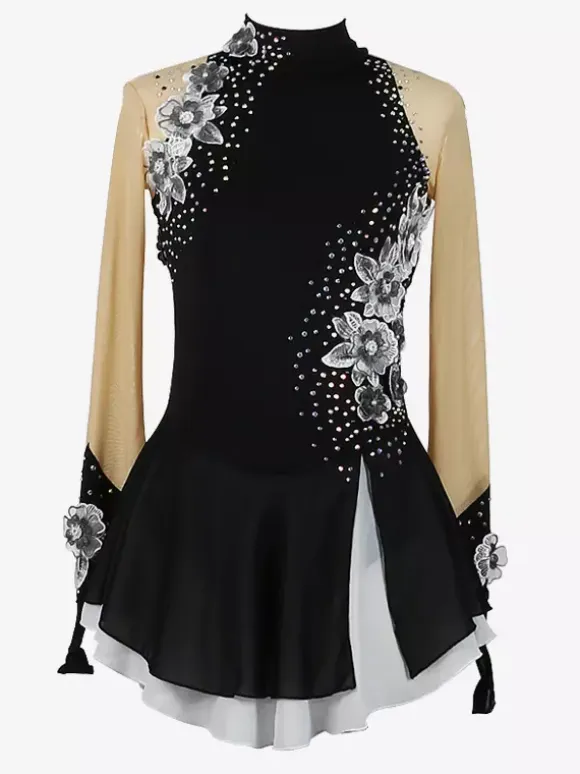 Girls Applique Ice Skating Dance Costumes Simple Generous Women's Figure Skating Competition Dress Gymnastics Leotards