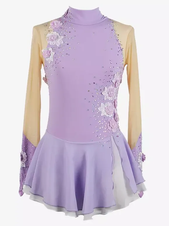 Girls Applique Ice Skating Dance Costumes Simple Generous Women's Figure Skating Competition Dress Gymnastics Leotards