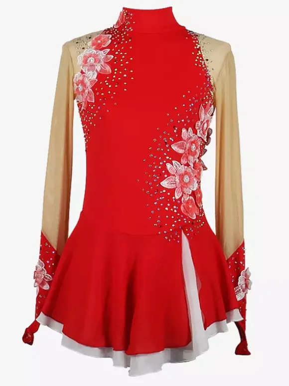 Girls Applique Ice Skating Dance Costumes Simple Generous Women's Figure Skating Competition Dress Gymnastics Leotards