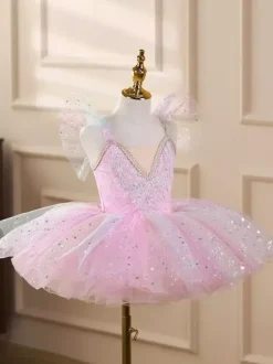 Girls Ballet Tutu Dress Sparkly Swan Princess Tulle Skirt Soft Fluffy Dance Costume For Stage Performance