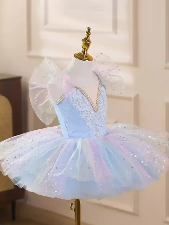 Girls Ballet Tutu Dress Sparkly Swan Princess Tulle Skirt Soft Fluffy Dance Costume For Stage Performance