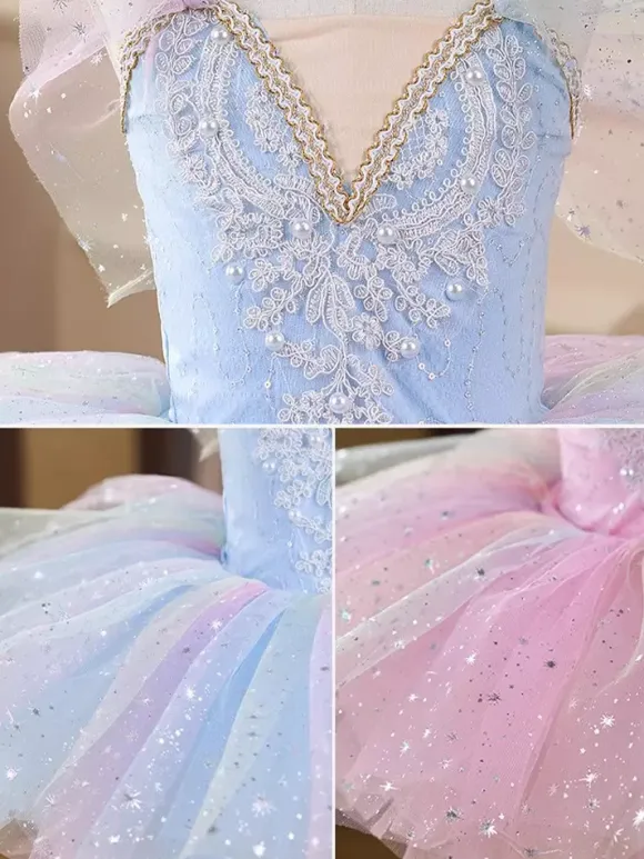 Girls Ballet Tutu Dress Sparkly Swan Princess Tulle Skirt Soft Fluffy Dance Costume For Stage Performance