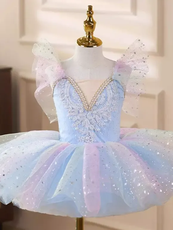 Girls Ballet Tutu Dress Sparkly Swan Princess Tulle Skirt Soft Fluffy Dance Costume For Stage Performance