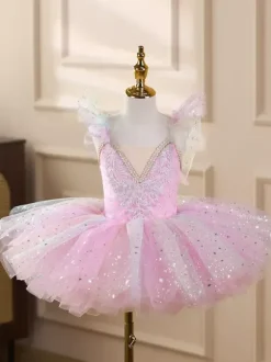 Girls Ballet Tutu Dress Sparkly Swan Princess Tulle Skirt Soft Fluffy Dance Costume For Stage Performance