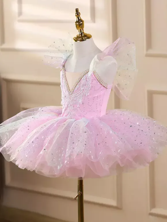 Girls Ballet Tutu Dress Sparkly Swan Princess Tulle Skirt Soft Fluffy Dance Costume For Stage Performance