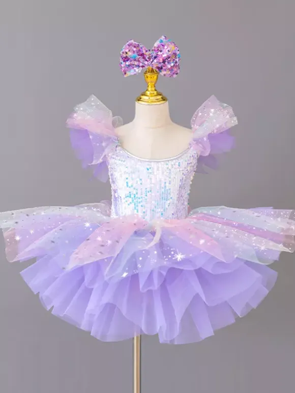 Girls Ballerina Princess Party Costume Kids Sequin Flower Dress