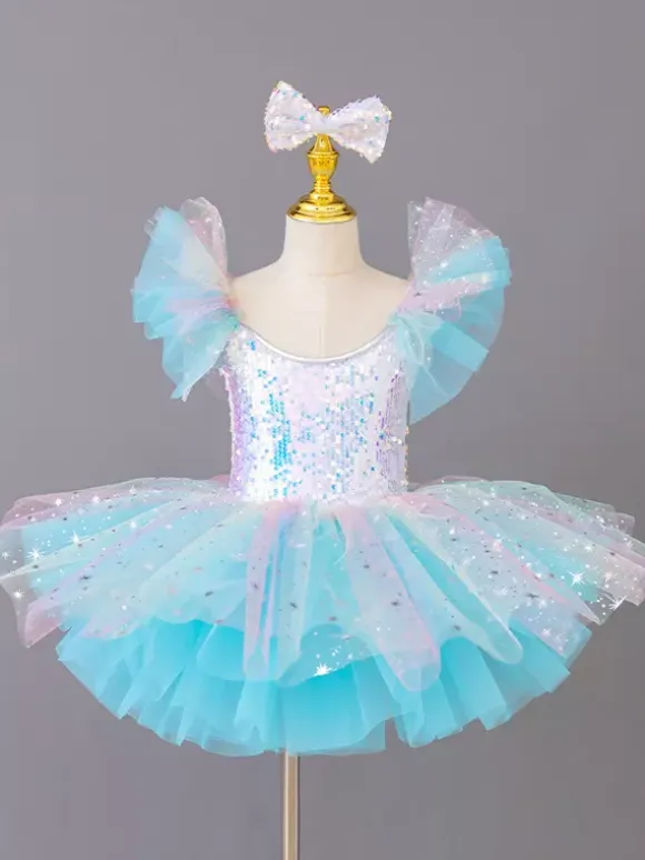 Girls Ballerina Princess Party Costume Kids Sequin Flower Dress