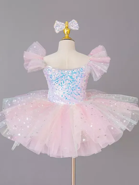 Girls Ballerina Princess Party Costume Kids Sequin Flower Dress