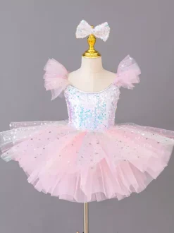 Girls Ballerina Princess Party Costume Kids Sequin Flower Dress
