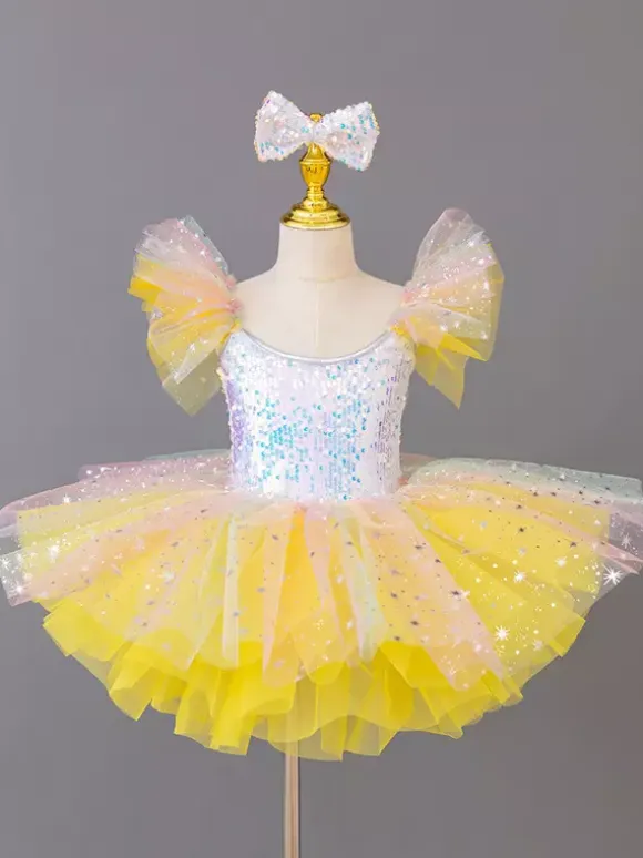 Girls Ballerina Princess Party Costume Kids Sequin Flower Dress