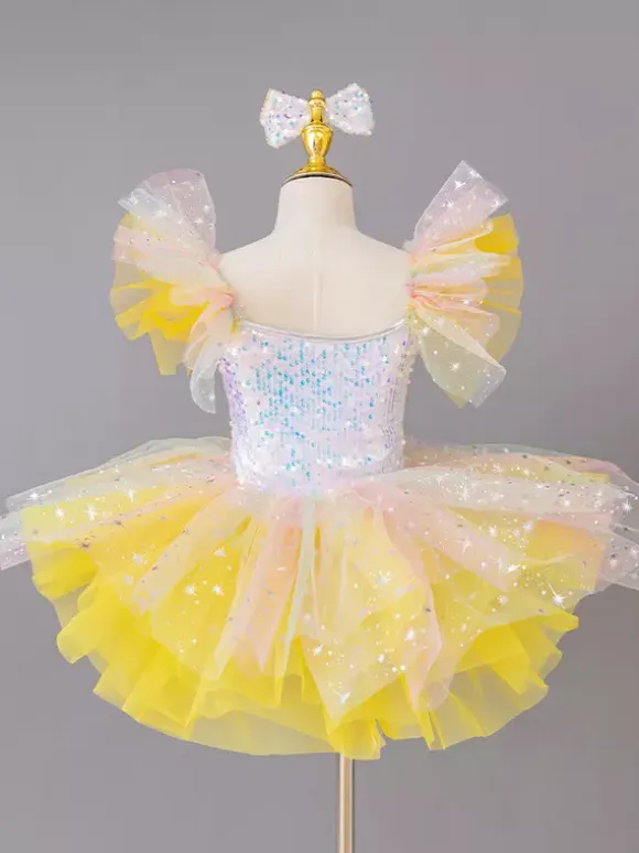 Girls Ballerina Princess Party Costume Kids Sequin Flower Dress