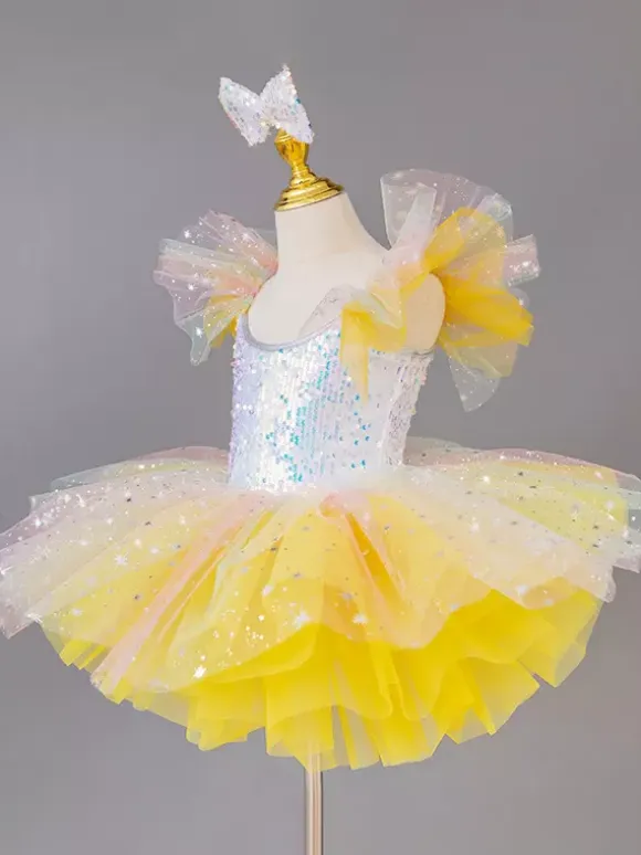Girls Ballerina Princess Party Costume Kids Sequin Flower Dress
