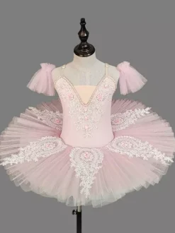 Girls Ballet Dress Lavender Layered Tulle Embroideried Polyester Dancing Wear