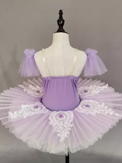 Girls Ballet Dress Lavender Layered Tulle Embroideried Polyester Dancing Wear
