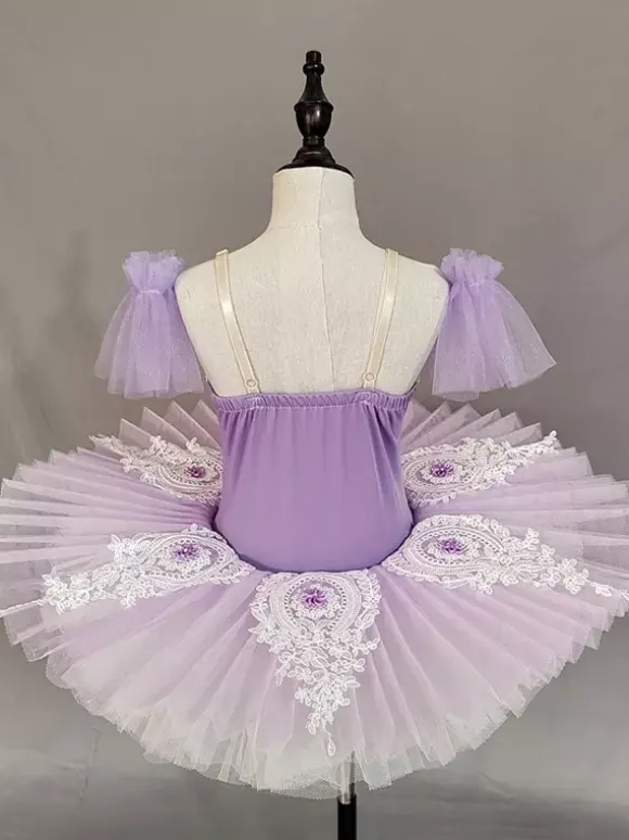 Girls Ballet Dress Lavender Layered Tulle Embroideried Polyester Dancing Wear
